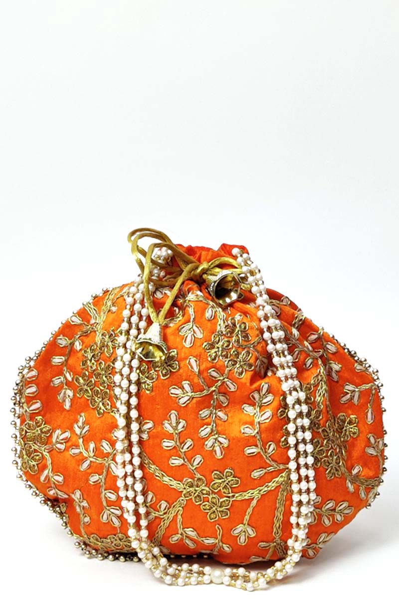 Orange Colour beautiful Zardosi work potli bag - MC251507